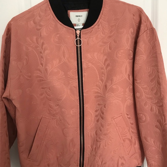 Forever 21 Peach Embroidered Zip Up Bomber Jacket - Picture 3 of 5